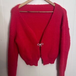 Red Fuzzy Women's Sweater